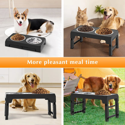 Elevated Dog Bowls with 2 Thick 1.22L/42Oz Stainless Steel Dog Food Bowls, 5 Heights Adjustable Raised Dog Bowl for Large Medium Small Dogs, Puppy and Cats