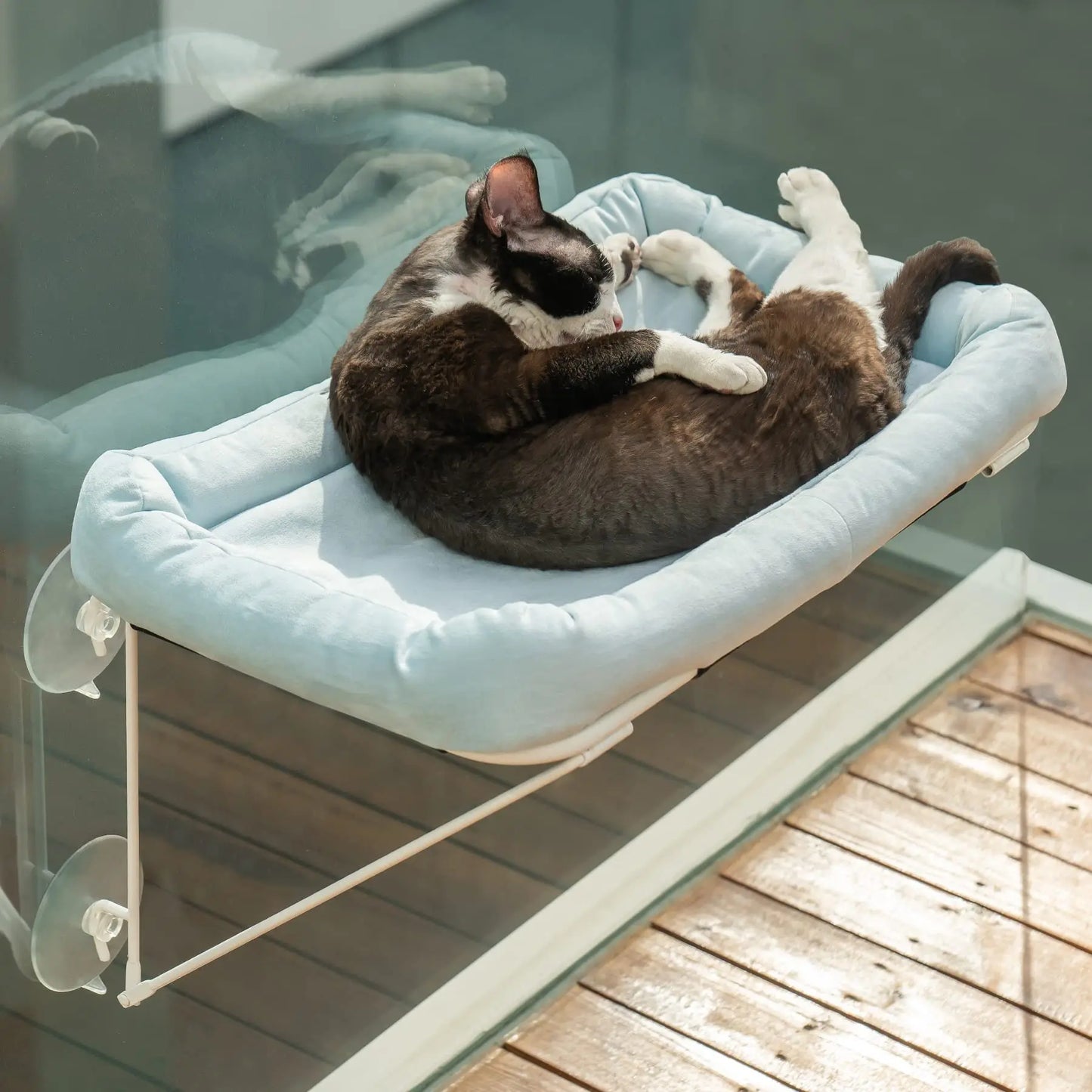 Foldable Cat Window Perch Hammock Bed Metal Supported with Warm Spacious Pet Cat Bed for Sunbathing Napping Overlook