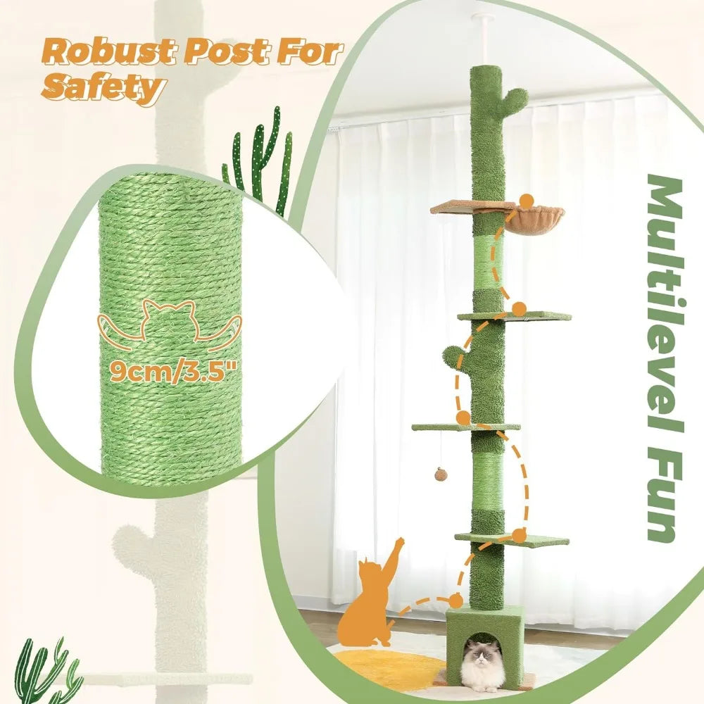 Floor to Ceiling Cat Tree Ajustable Height [82-108 Inches=208-275Cm] 6 Tiers Tower Fit for 7-9 Feet Ceiling