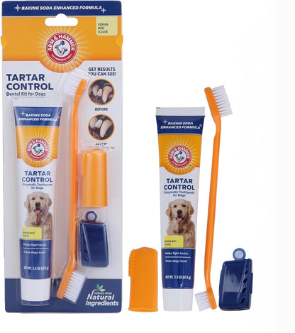 for Pets Tartar Control Kit for Dogs-Contains Toothpaste, Dog Toothbrush & Fingerbrush - Dog Teeth Cleaning Kit, Dog Toothpaste Kit from Arm and Hammer, Dog Dental Care, Pet Toothbrush