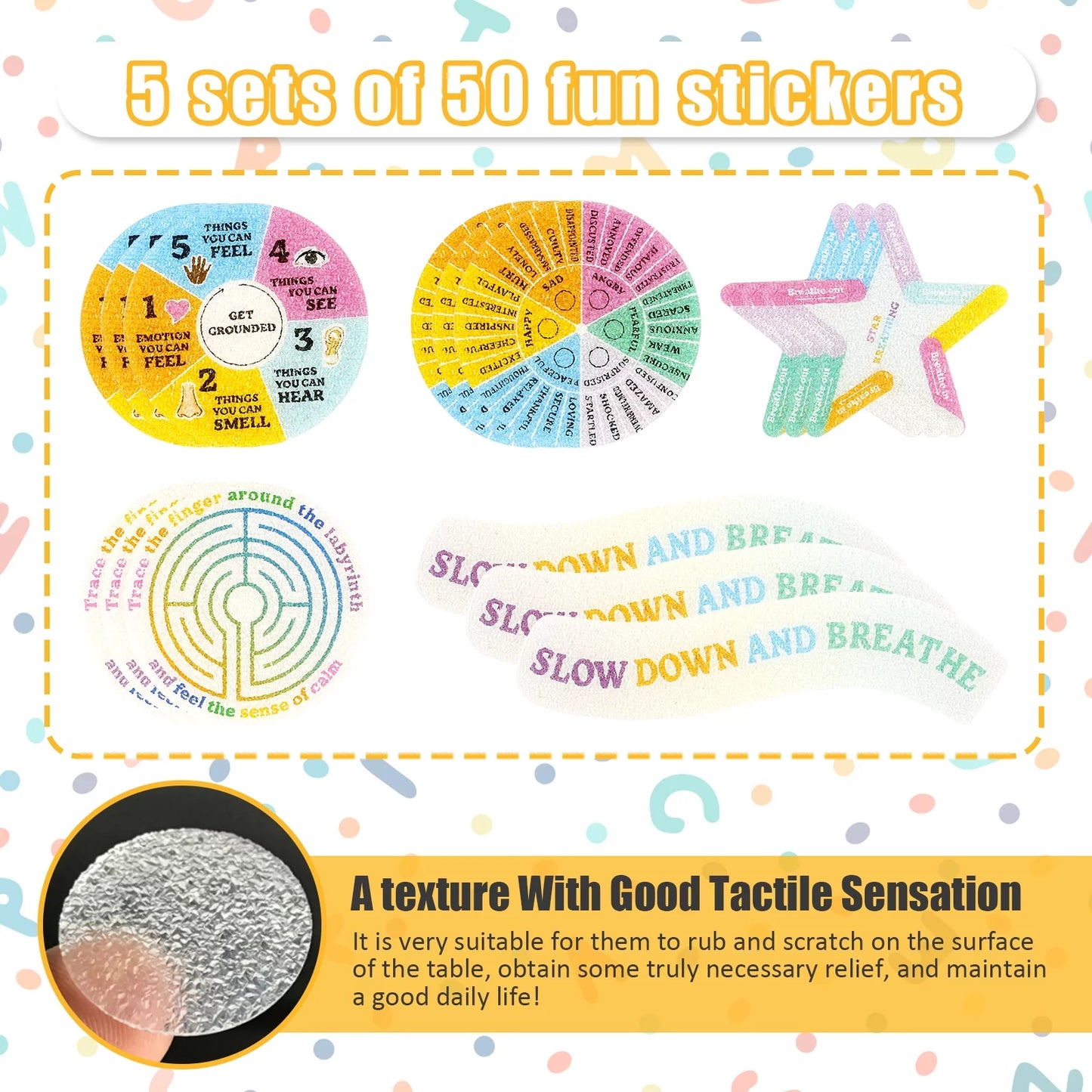 150PCS Calm Stickers Set 5 Styles Tactile Rough Textured Stickers Creative Sensory Stickers